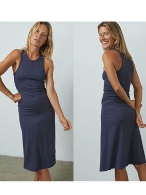 Lunya Restore Fitted Midi Dress in Deep Heather Blue Size XS
